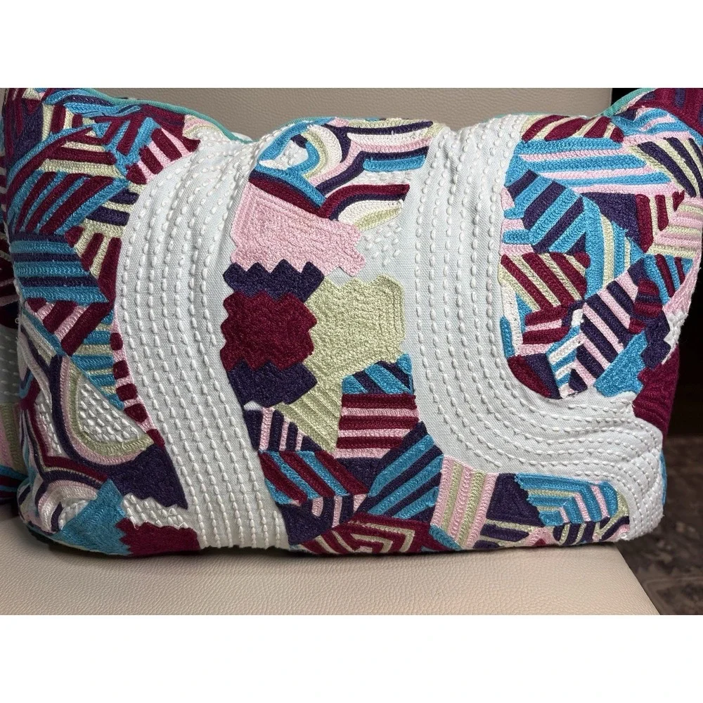 RARE Anthropologie Jazmin Berakha Parallel Embroidered Throw Pillows TWO Boho